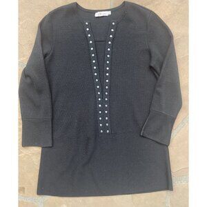 Tory Burch Black White Merino Wool V Neck Sweater Size Medium
